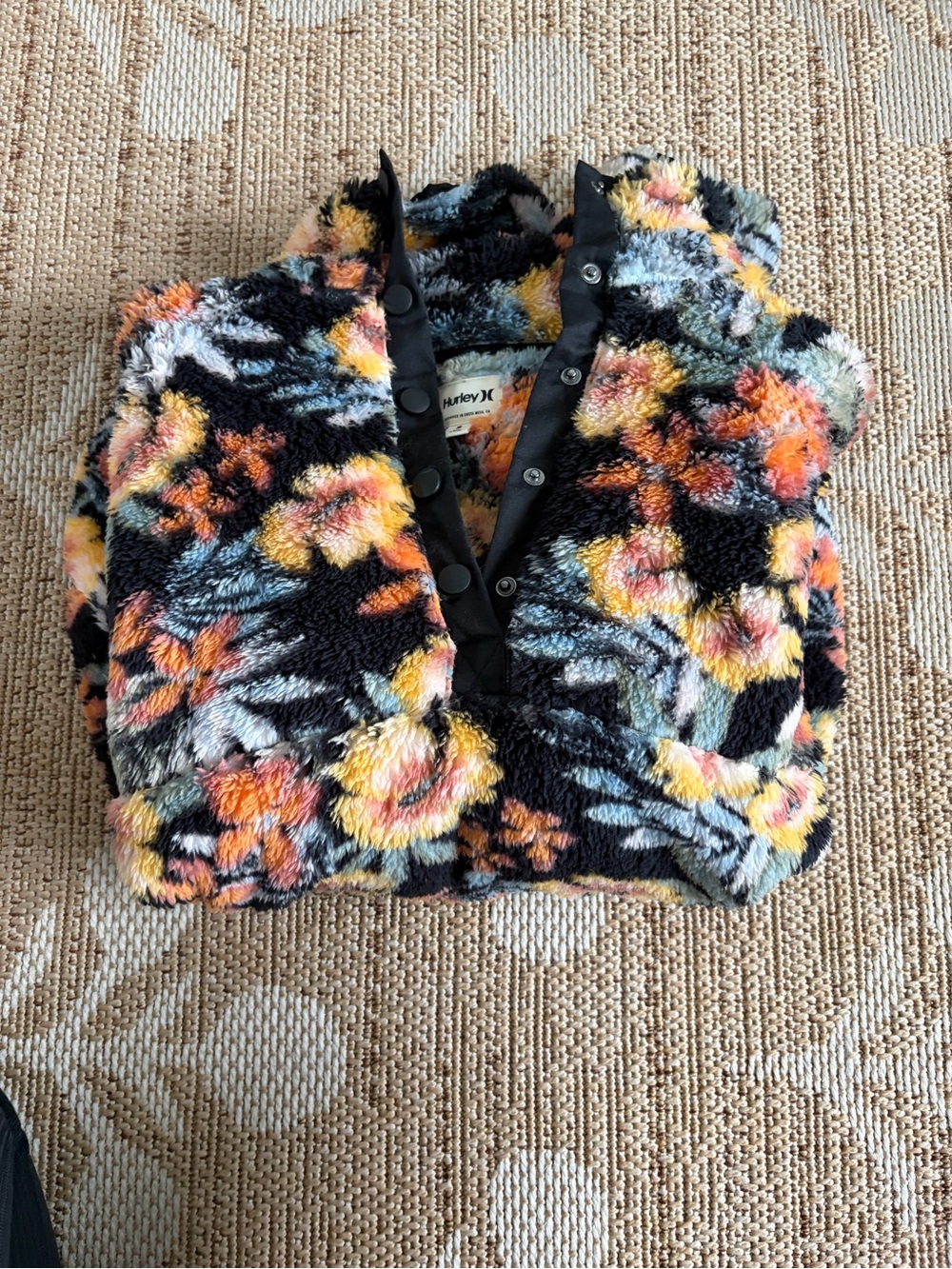Hurley Floral Sherpa Puffer Jacket - Black, Yellow, Orange